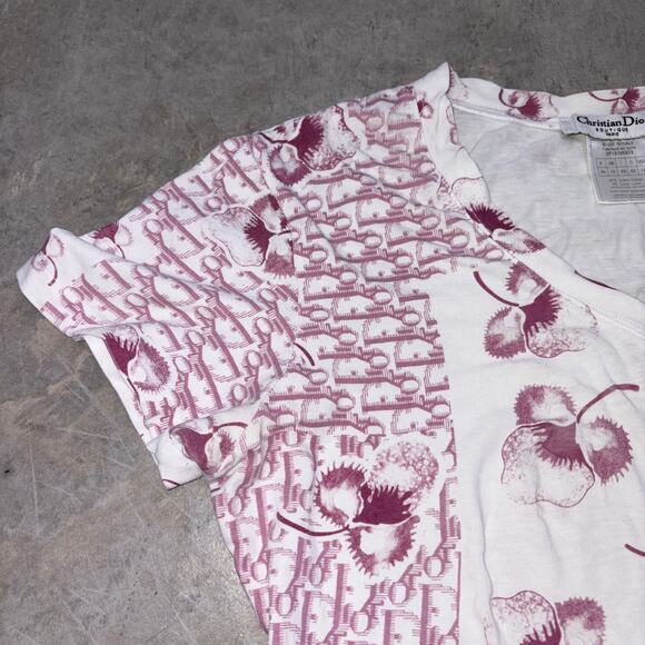 Christian Dior Rare Galliano Cherry Blossom Motif Tee Red RARE All over SZ 11 - Picture 4 of 9